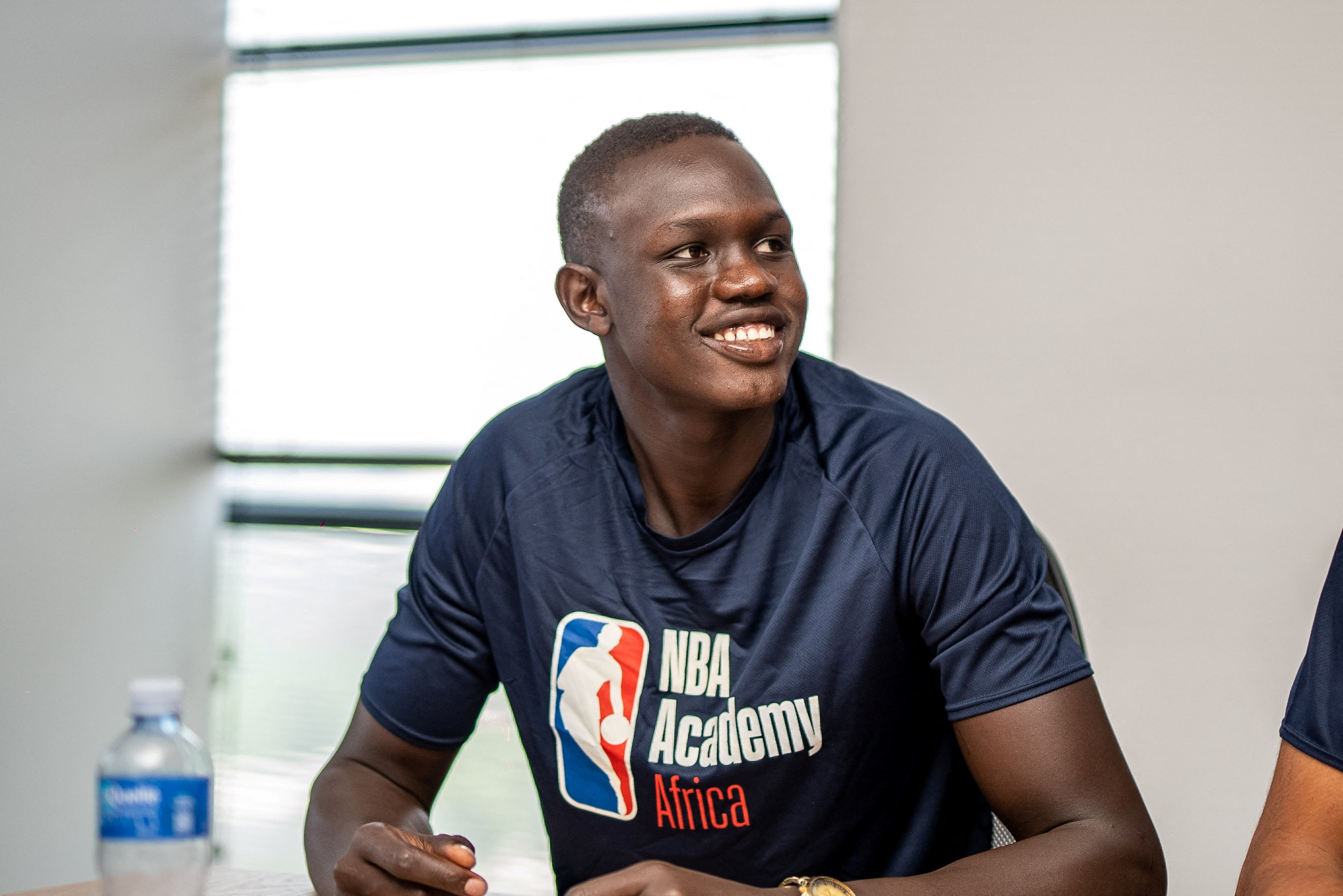 Khaman Maluach, who was selected 10th overall in the 2025 NBA Draft, smiles during a visit to the NBA Africa headquarters in Johannesburg, South Africa, December 28, 2020. NBA Academy/ Handout via REUTERS THIS IMAGE HAS BEEN SUPPLIED BY A THIRD PARTY.