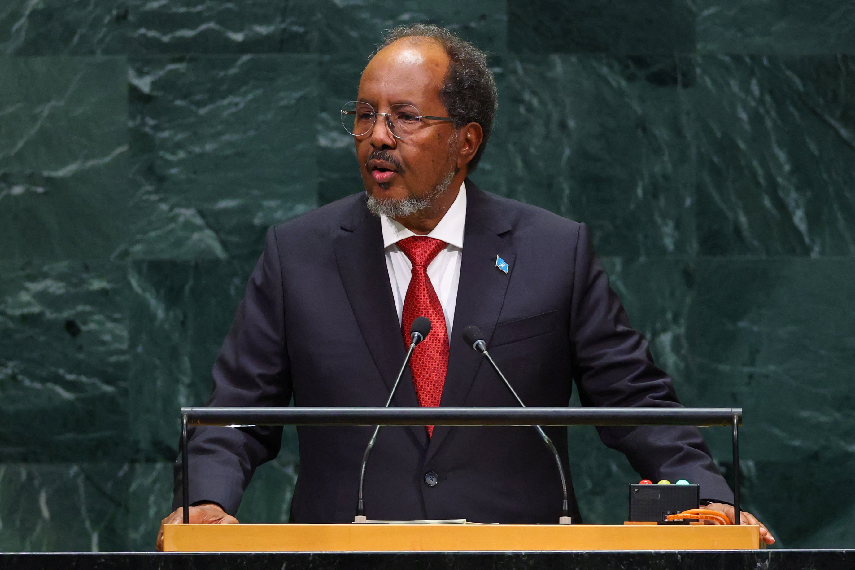 Somalia's President Mohamed Hassan Sheikh Mohamud addresses the 81st United Nations General Assembly (UNGA) at UN headquarters in New York City, US, September 24, 2026. REUTERS/Mike Segar