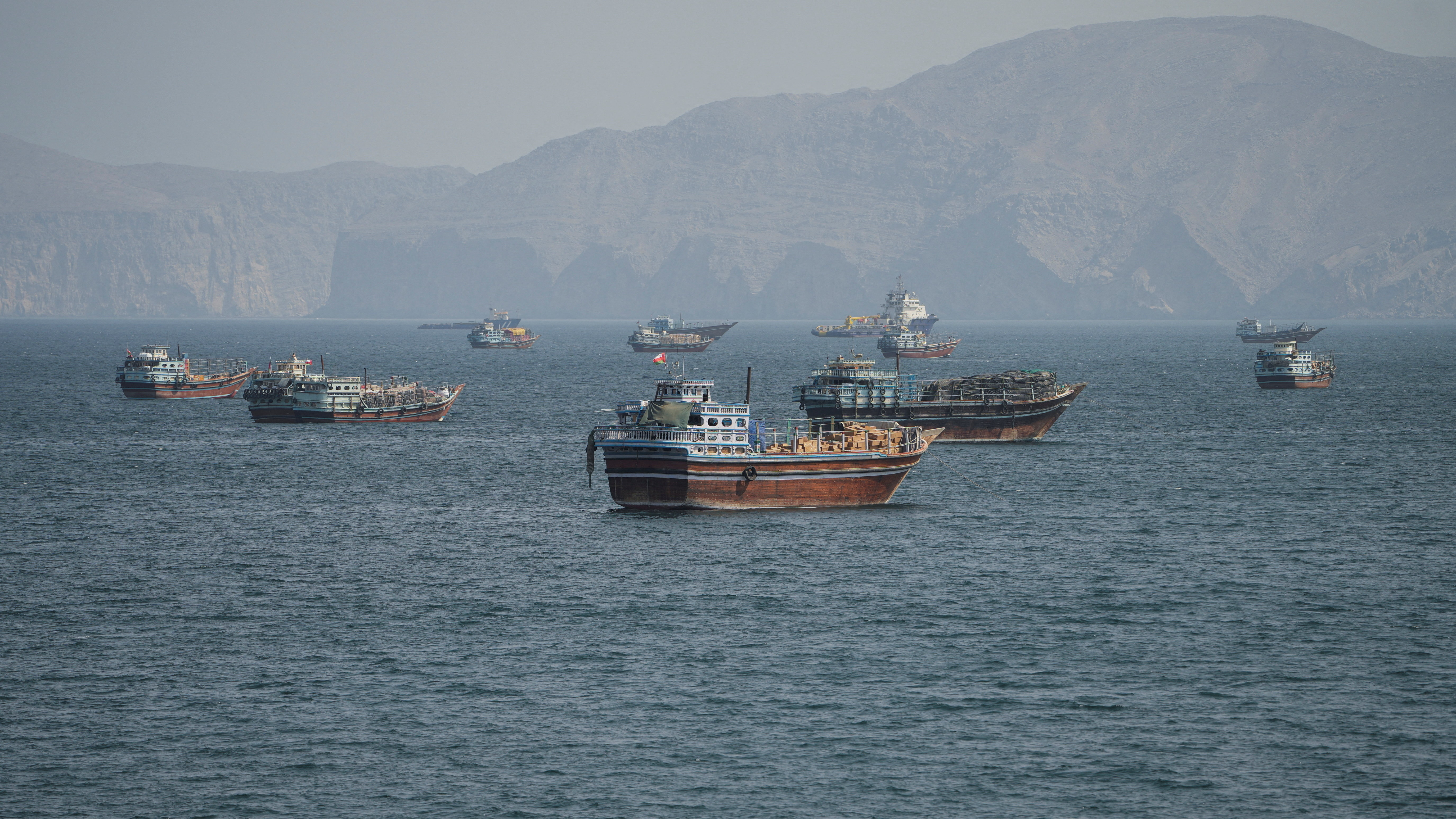FILE PHOTO: Vessels at the Strait of Hormuz, as seen from Musandam, Oman, October 2, 2026. REUTERS/Stringer/File Photo