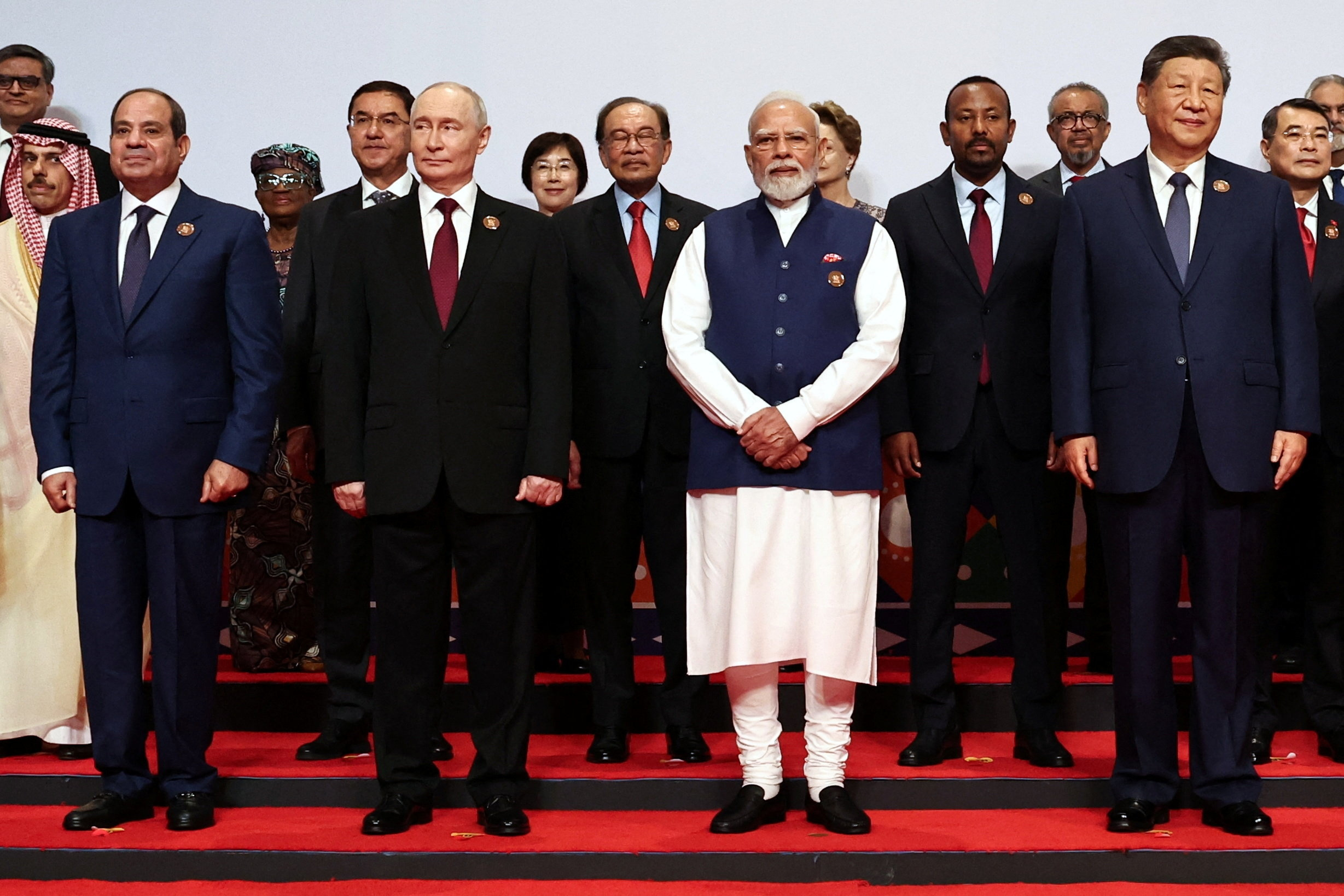Egyptian President Abdel Fattah al-Sisi, Russian President Vladimir Putin, Indian Prime Minister Narendra Modi and Chinese President Xi Jinping pose for a family photo on day two of the BRICS Summit in New Delhi, India, September 13, 2026. Sputnik/Alexander Kazakov/Pool via REUTERS ATTENTION EDITORS - THIS IMAGE WAS PROVIDED BY A THIRD PARTY.