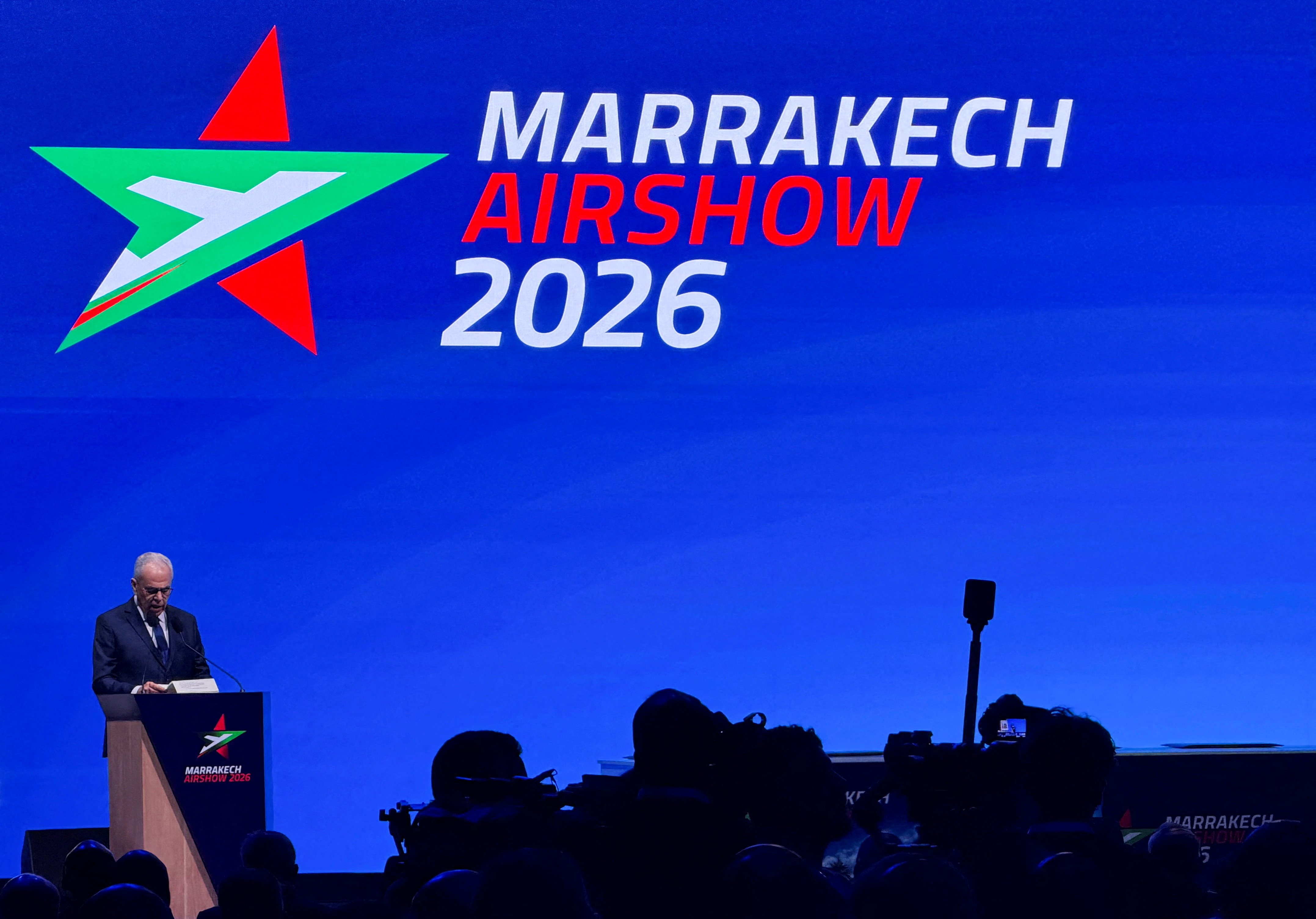 Abdellatif Loudiyi, Morocco's defence administration minister, speaks at the Marrakech Airshow in Marrakesh, Morocco, October 7, 2026. REUTERS/Ahmed El Jechtimi