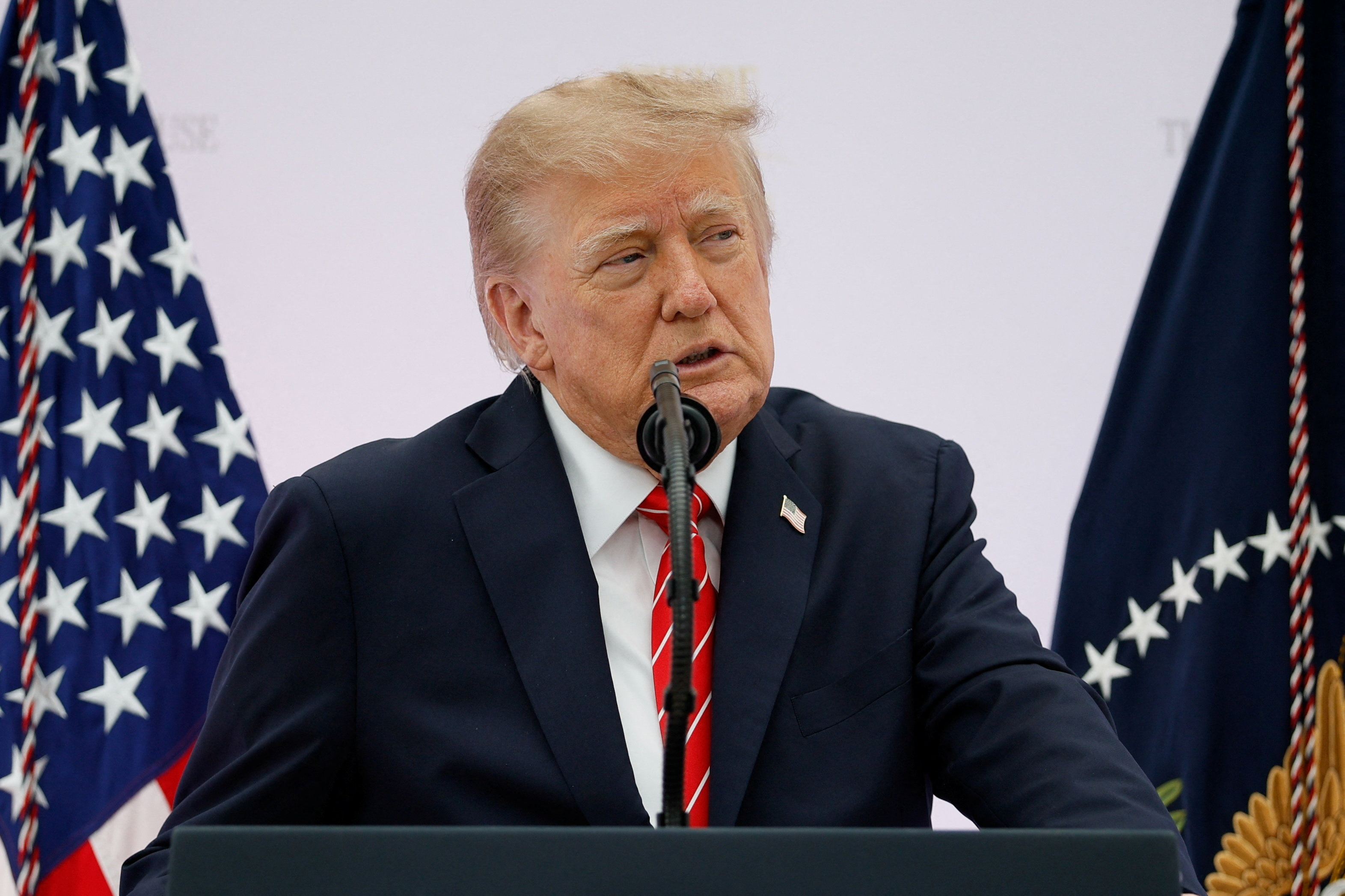 US President Donald Trump speaks.