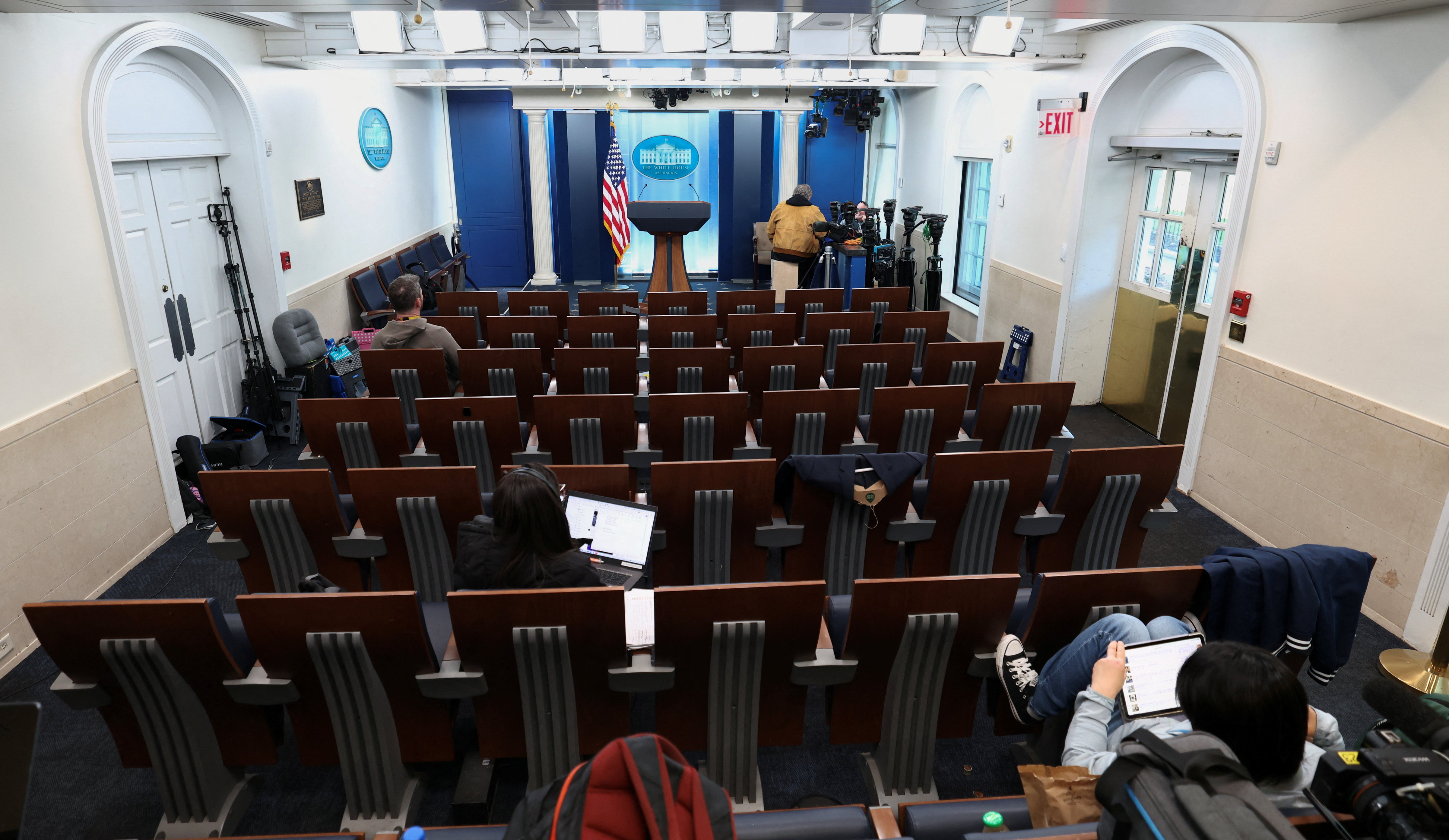 The James S. Brady Press Briefing Room, following media reports that US President Donald Trump is considering evicting the press from the media workspace and restoring the indoor swimming pool Franklin D. Roosevelt installed in 1933, Washington, DC, US, October 21, 2026. REUTERS/Kevin Lamarque