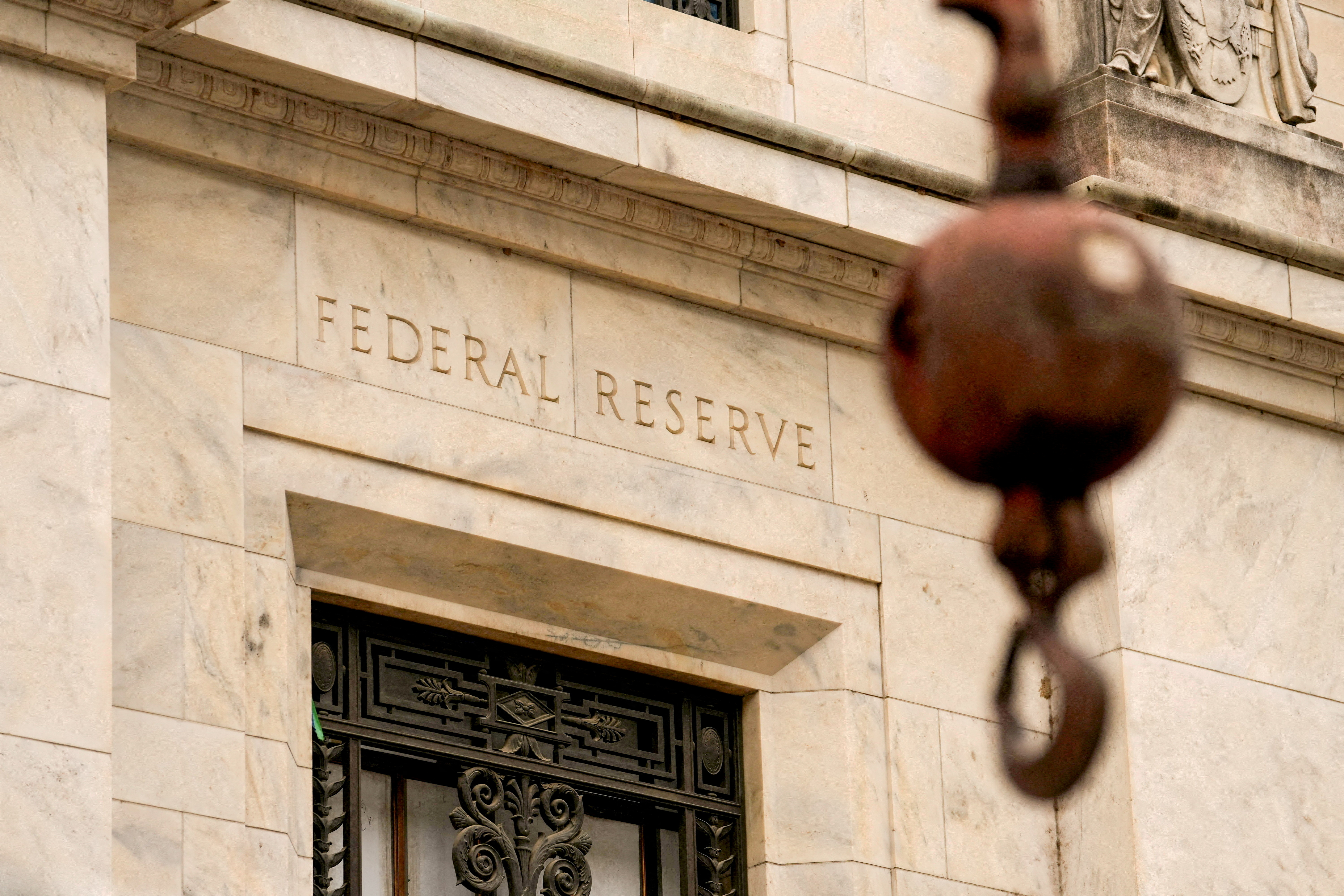 FILE PHOTO: View of the facade as construction continues on the Federal Reserve Board building, in Washington, D.C., U.S., September 17, 2025. REUTERS/Ken Cedeno/File Photo