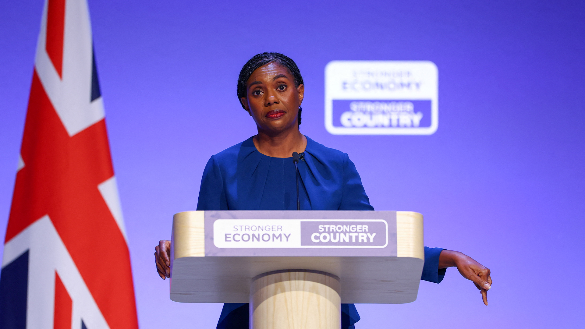 Britain's Conservative Party leader Kemi Badenoch delivers her keynote speech on the final day of the Conservative Party conference in Birmingham, Britain, October 7, 2026. REUTERS